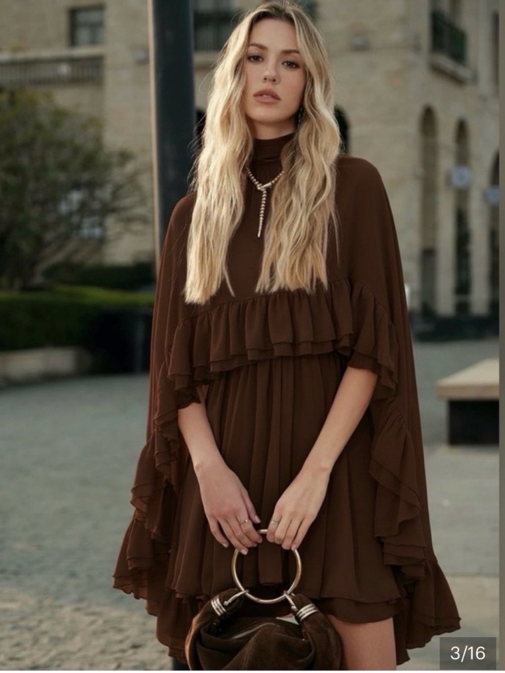 Commense Semi-Sheer Chiffon Ruffle Outer Cape